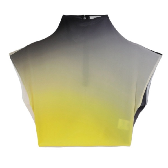 NEW Gauchere Gradient Ombré Print Silk Crop Top Sz 38 Yellow Black - Picture 2 of 13